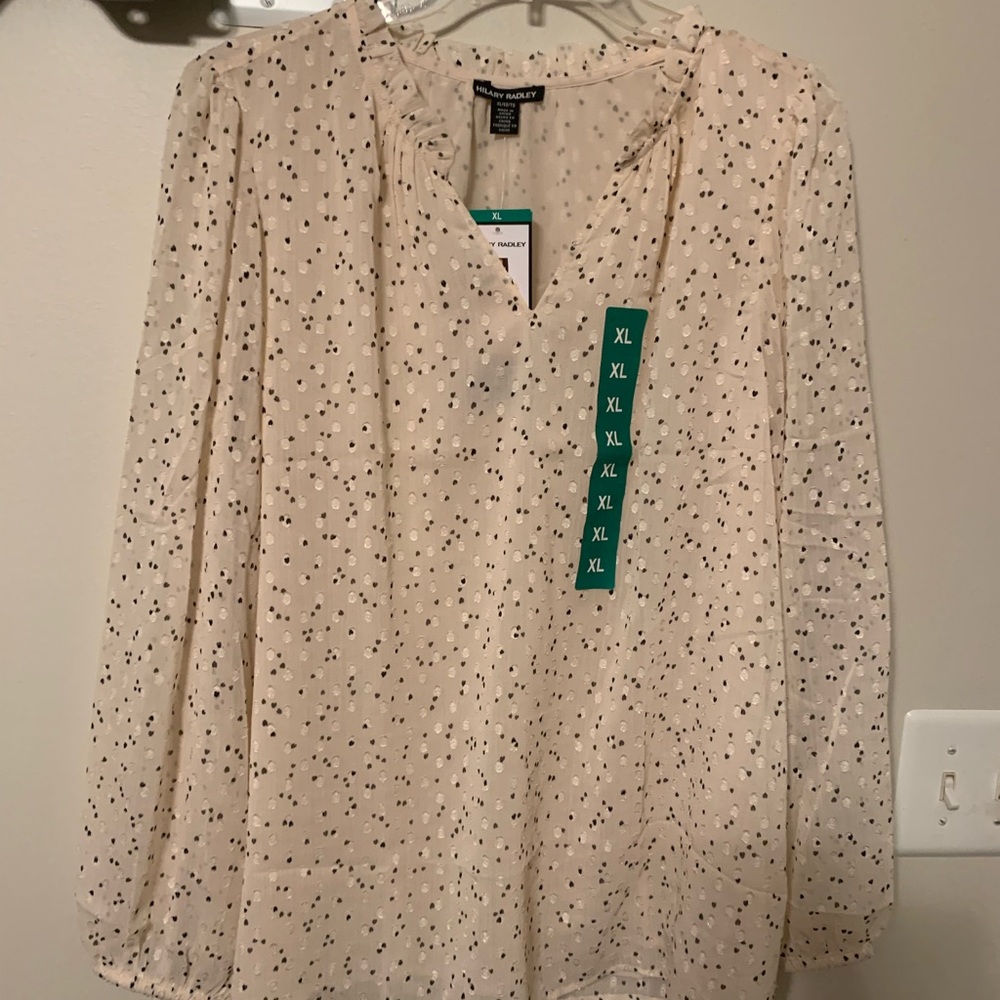 New Hilary Radley Cream Blouse with Black Dots and Long Sleeves. Size XL - Picture 5 of 9
